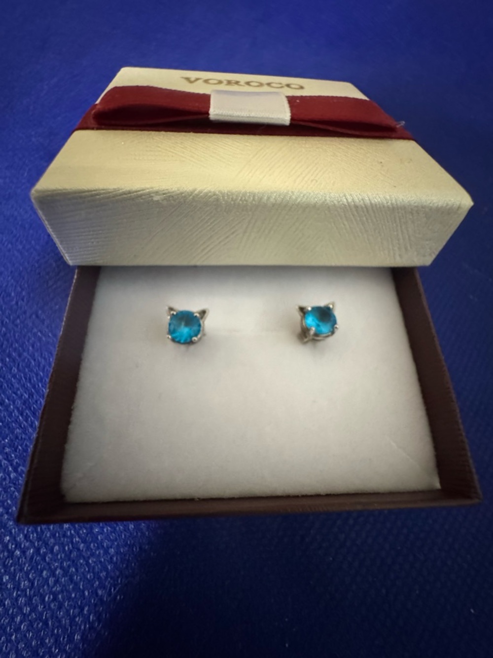 😻Cat I’m all Ears Blue Crystal Stud Earrings - Silver Setting -NWT Cutesy w/box